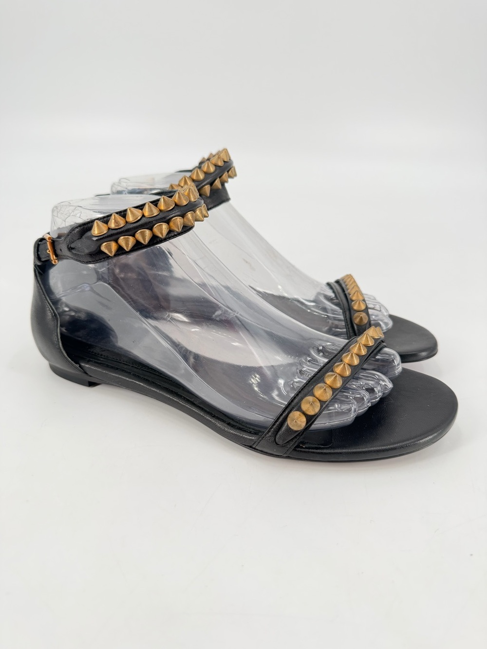 Alexander McQueen Spike Stud Black Leather Sandals 37  Moto Rock Punk Biker